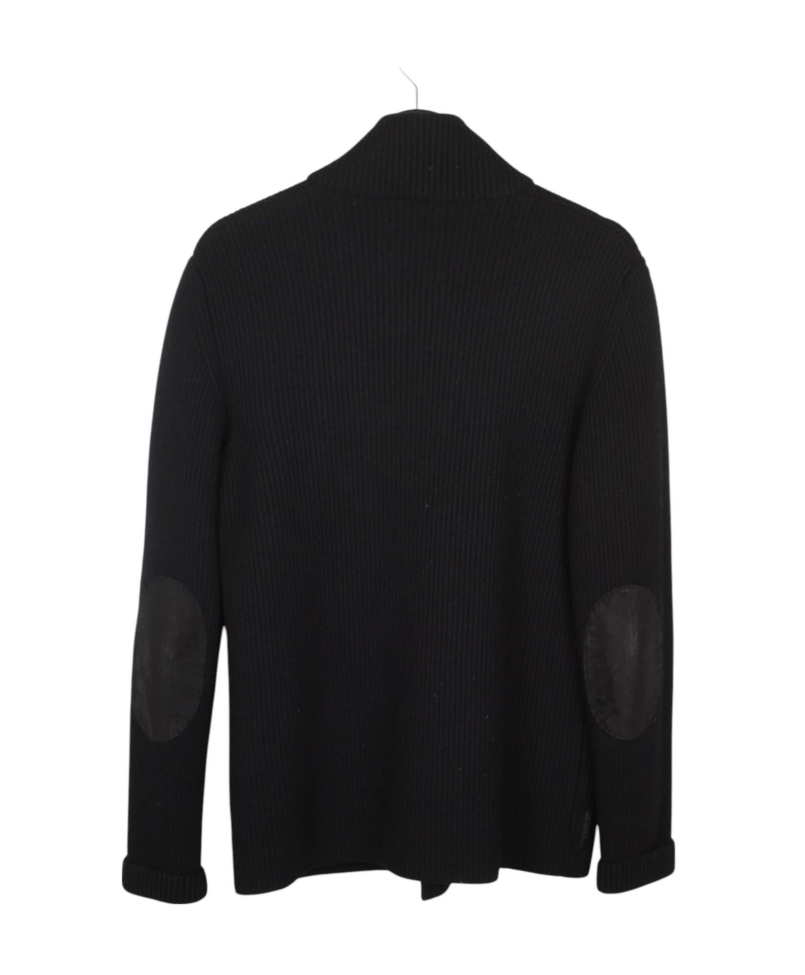 Prada Herren Jacke Strickjacke Schweres Leder Gepatcht Größe IT48/M (Schwarz) im Angebot