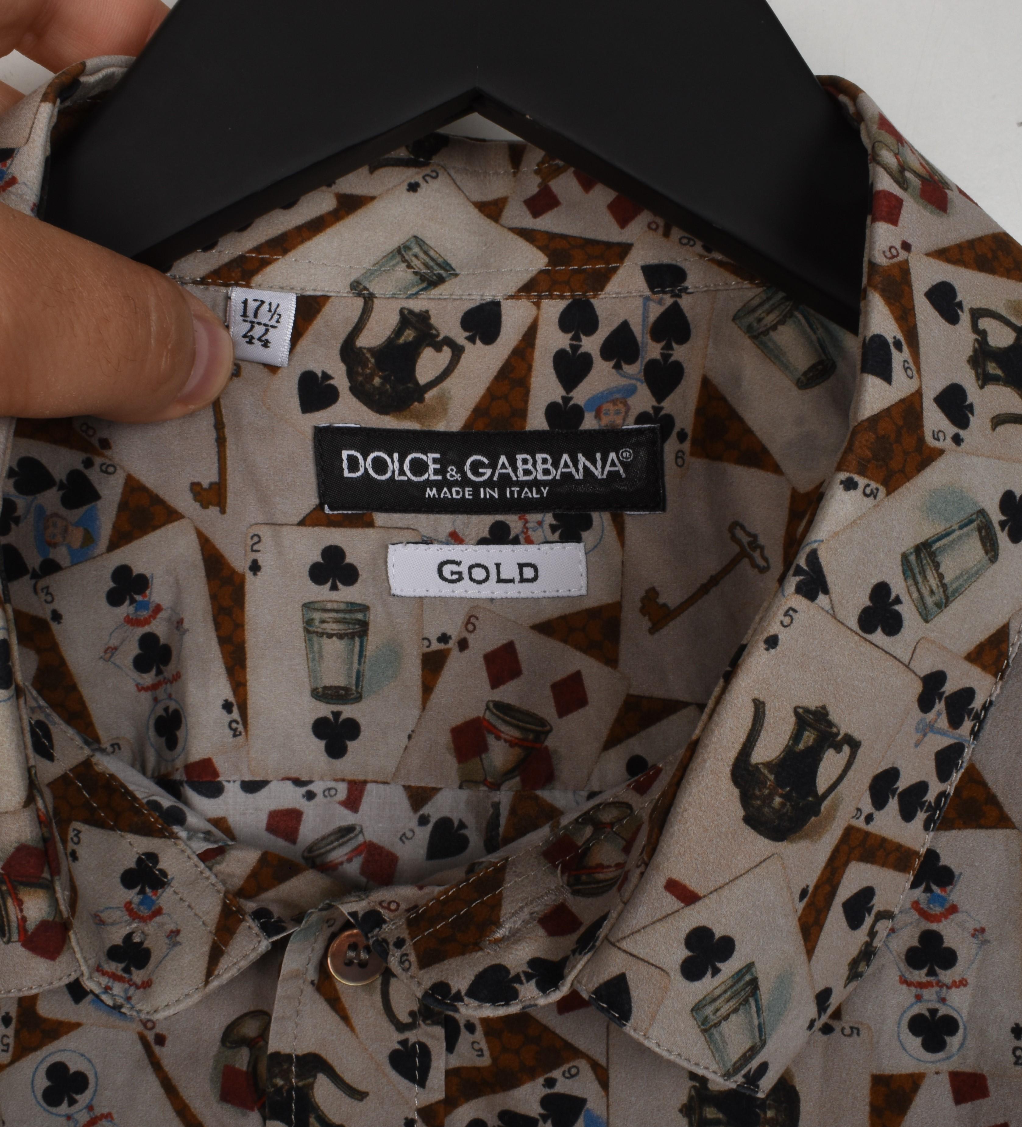 Dolce & Gabbana Uomo Camicia Linea Oro Carte da Gioco Taglia 44/XL, S1482 in vendita 1