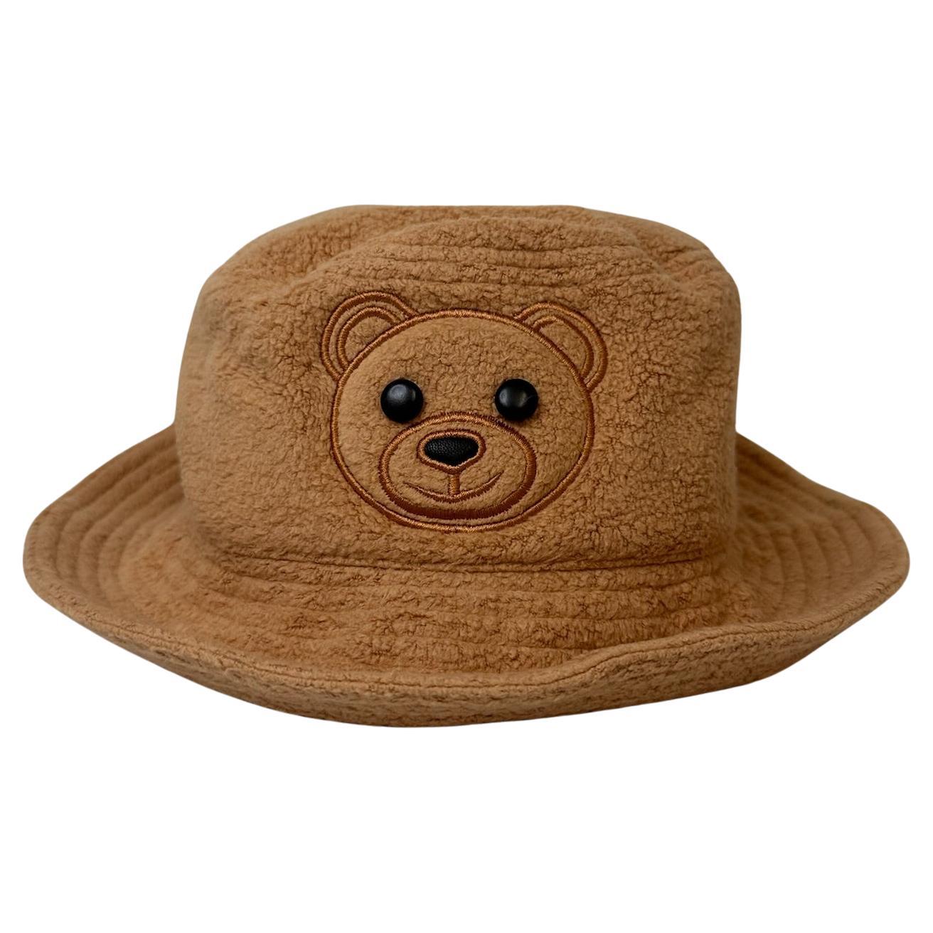 AW23 Moschino Couture Jeremy Scott Brown Cappello a Secchiello con Orsetto Rotondo in Viscosa in vendita