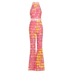 SS23 MOSCHINO Couture, Jeremy Scott, 60s Halter, Chains Print, Slim Fit Jumpsuit