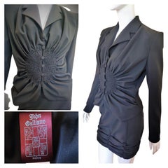 Early John Galliano Ruched Vintage 90s Runway Jacket Skirt Ensemble Dress Suit