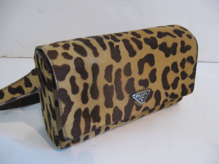 Stenciled Leopard Hide Baguette Bag by Prada. In Excellent Condition For Sale In St.amford , CT
