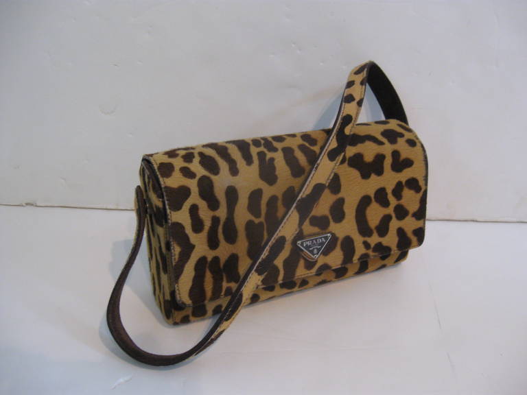 Stenciled Leopard Hide Baguette Bag by Prada. For Sale 2