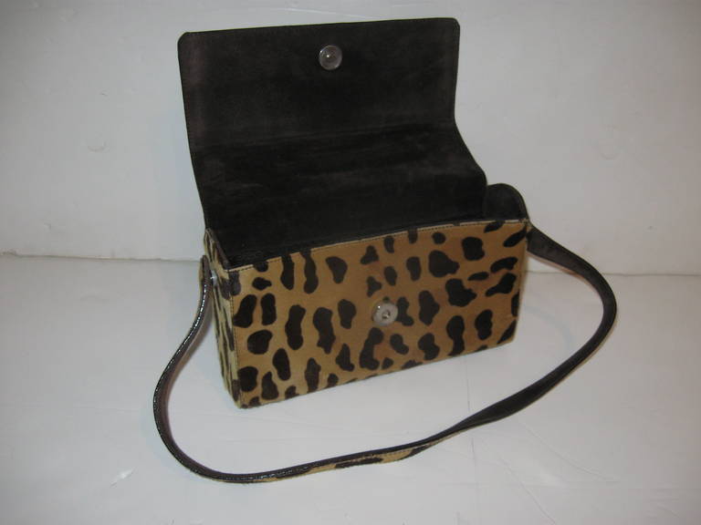 Women's Stenciled Leopard Hide Baguette Bag by Prada. For Sale