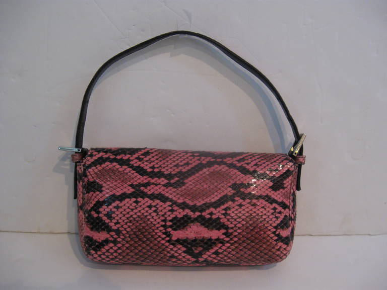 Pink Snakeskin Baguette Handbag by Fendi In Excellent Condition For Sale In St.amford , CT