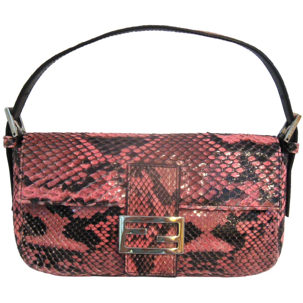 Pink Snakeskin Baguette Handbag by Fendi For Sale