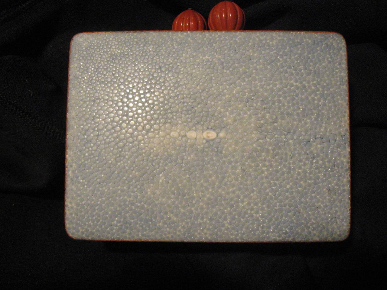 Celestina Vintage Stingray Wood Clutch Evening Bag with Little Mirror