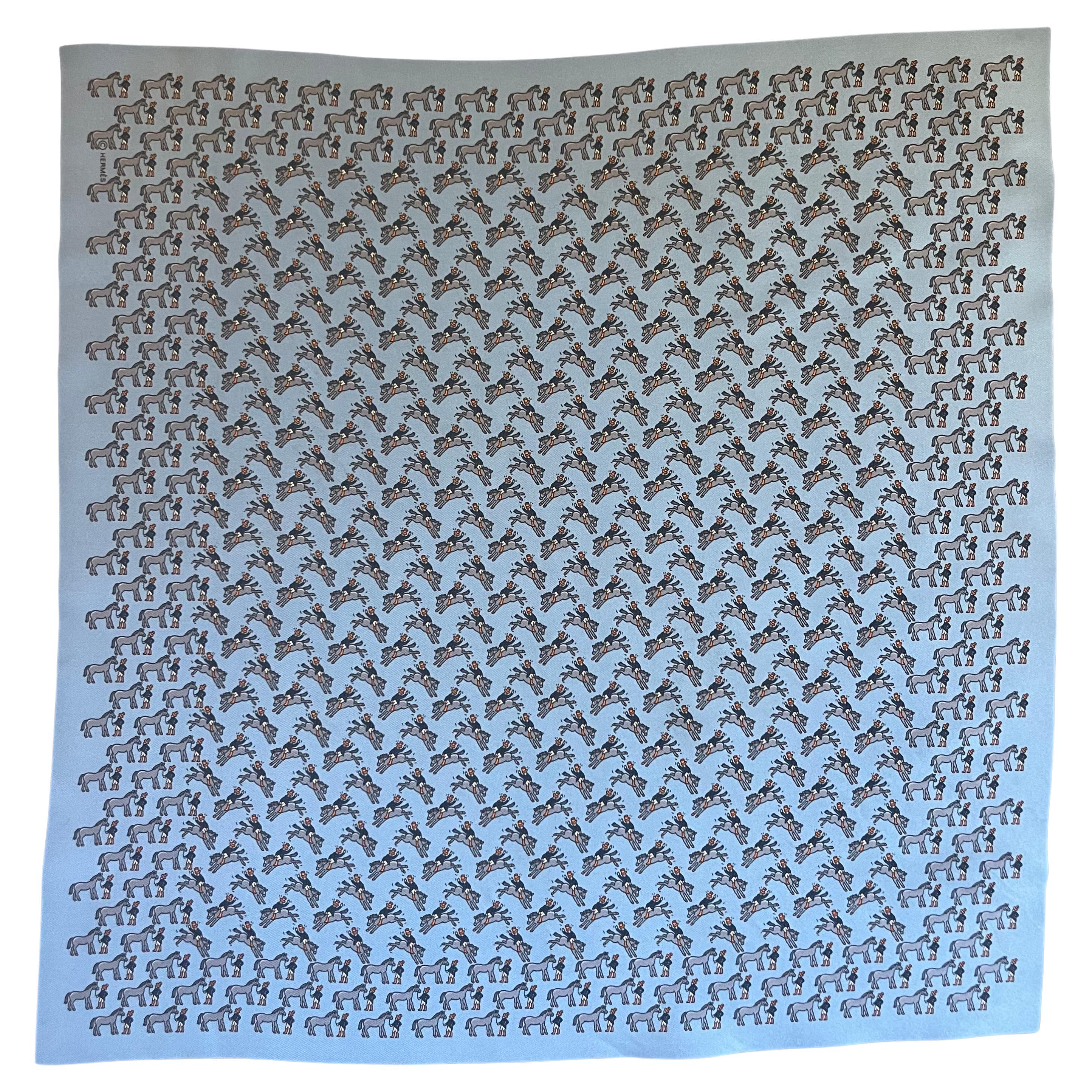 Hermès Blue Horse Silk Gavroche Scarf