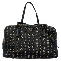 Used Prada Grommet Bauletto Bag Leather and Gold Tone