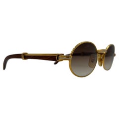 Vintage Cartier Wood Auteuil Gold and Precious Wood Brown Ombré Lens Sunglasses