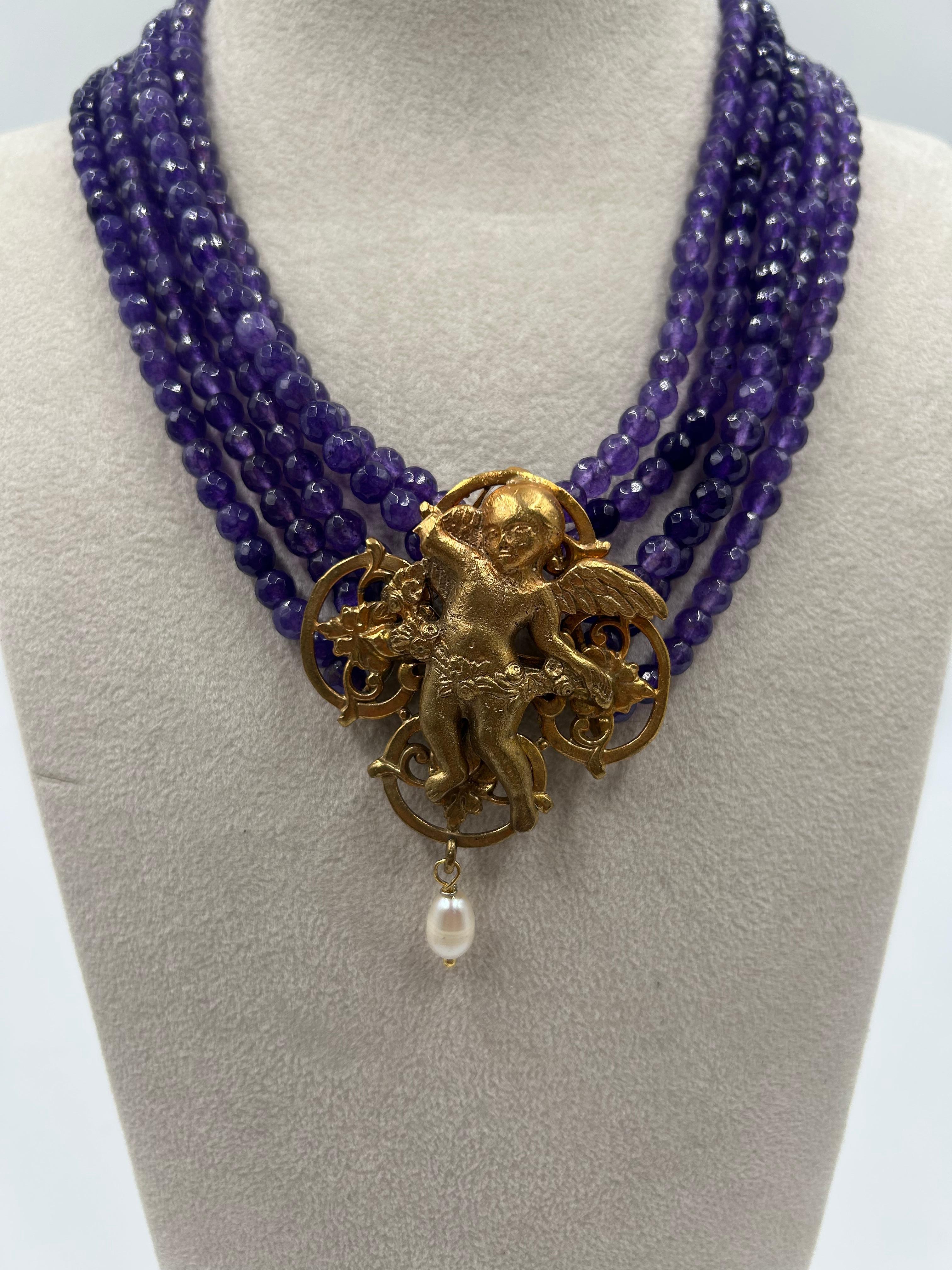 Barocco Collana in ottone con cristalli multistrato 1980 in vendita