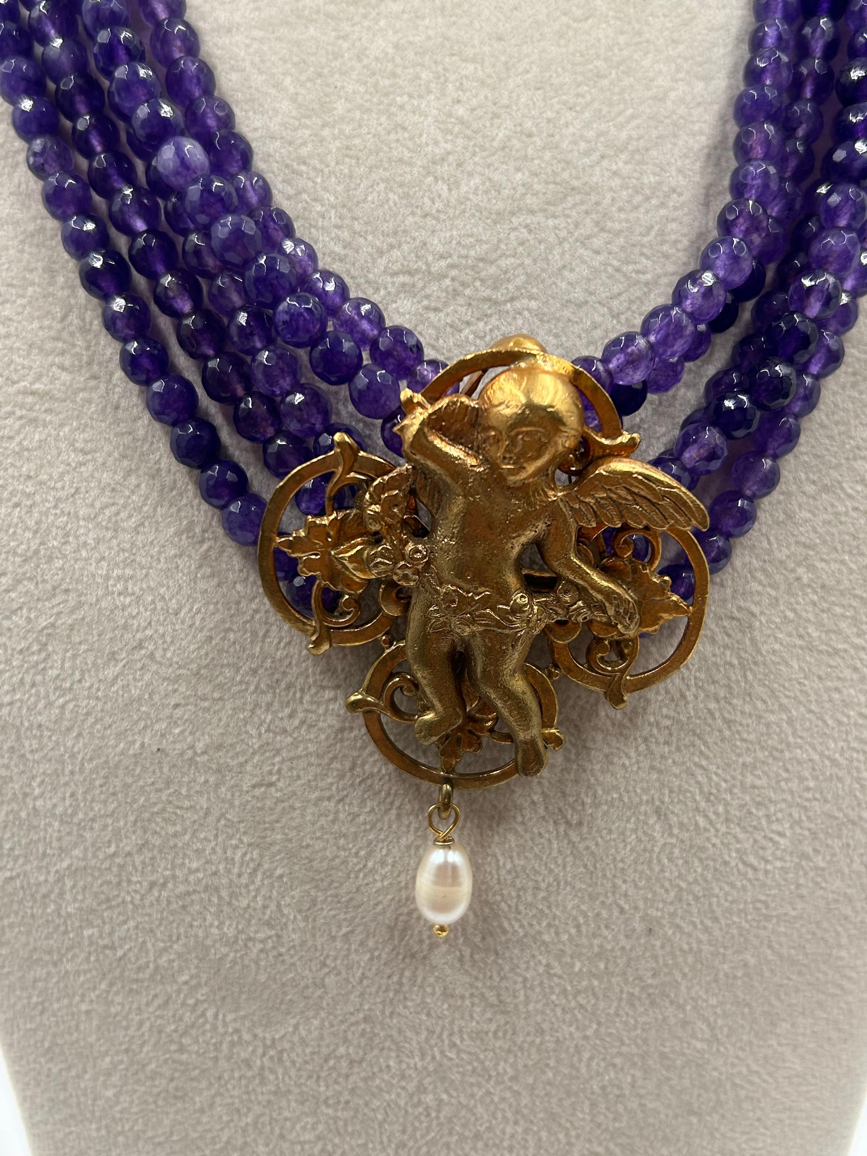 Collana in ottone con cristalli multistrato 1980 in vendita 2