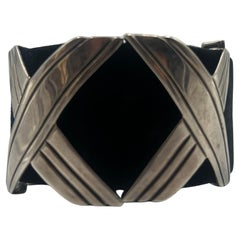 Sterling Silver & Black Leather Attributed To Hector Aguilar