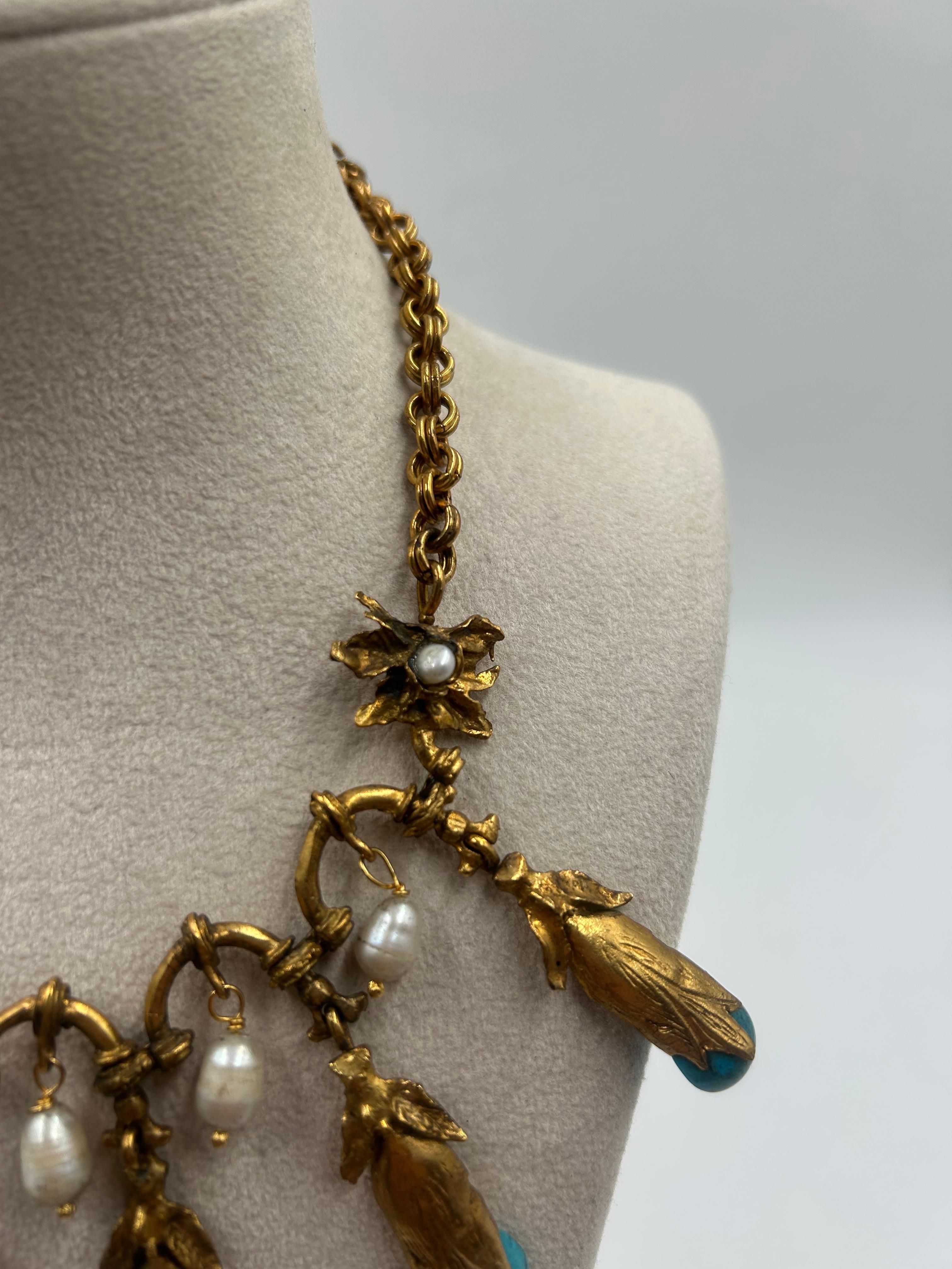 da uomo o donna Collana in ottone e perle tonalità oro in vendita