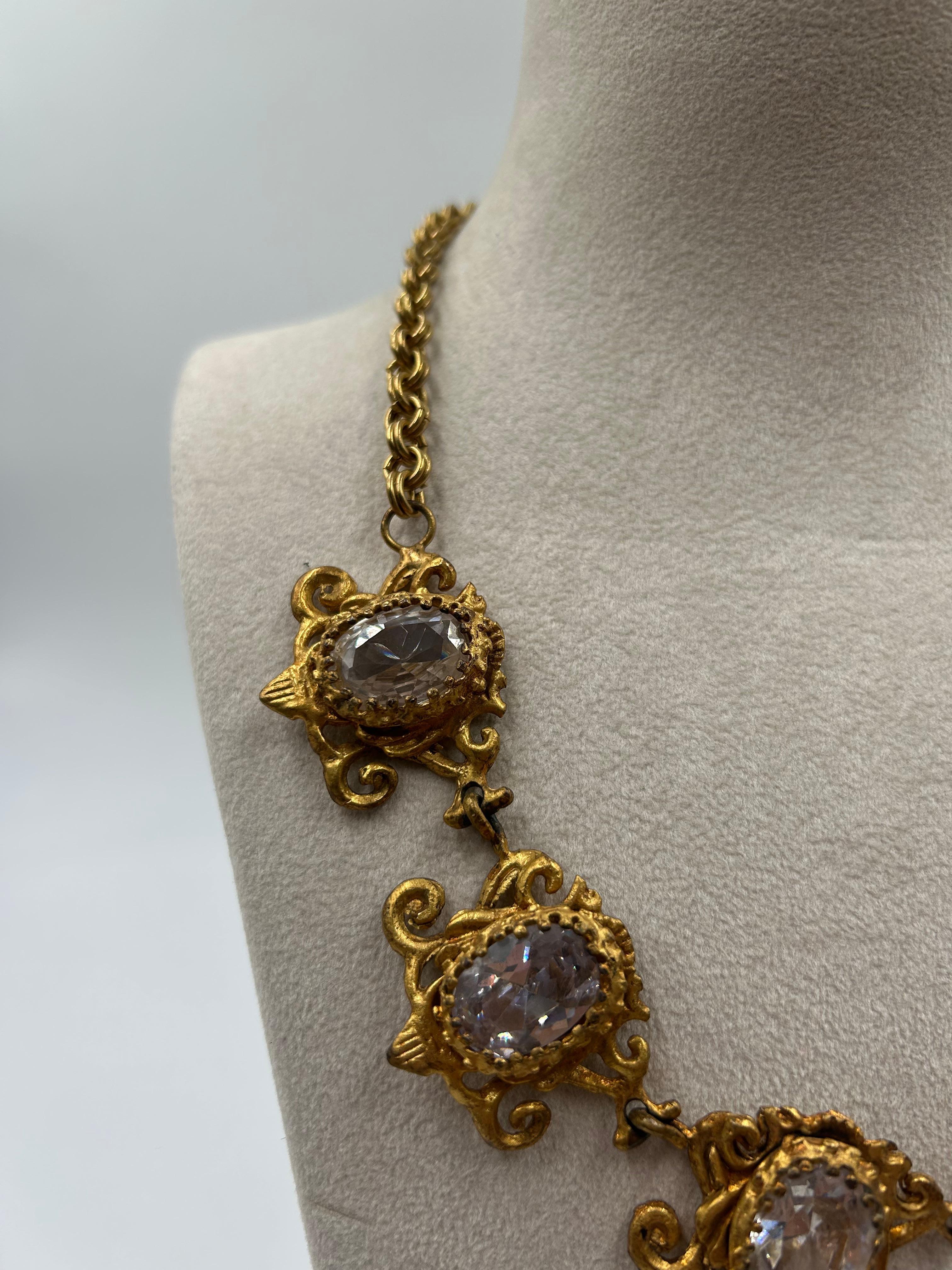  Collier vintage en laiton doré et cristal Unisexe 