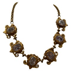 Vintage Gold-Toned Brass & Crystal Statement Necklace