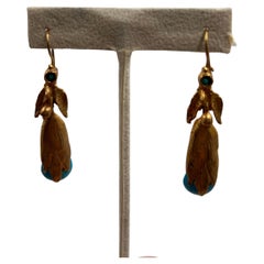 Pendants d'oreilles vintage en laiton doré avec fleurs