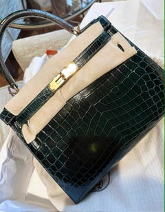 Hermes Kelly 28 Sellier Vert Fonce Shiny Niloticus Crocodile
