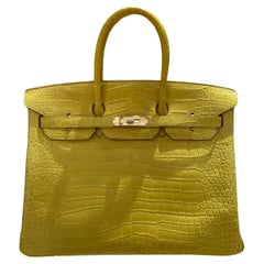 Hermes Birkin 35 Crocodile Porosus Mimosa Color with gold hardware bag