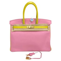 Hermes Birkin 35 Rose Konfetti und Lime Tasche mit GHW