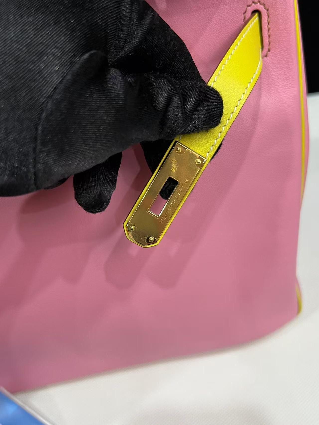 Hermes Birkin 35 Rose Konfetti und Lime Tasche mit GHW (Pink) im Angebot