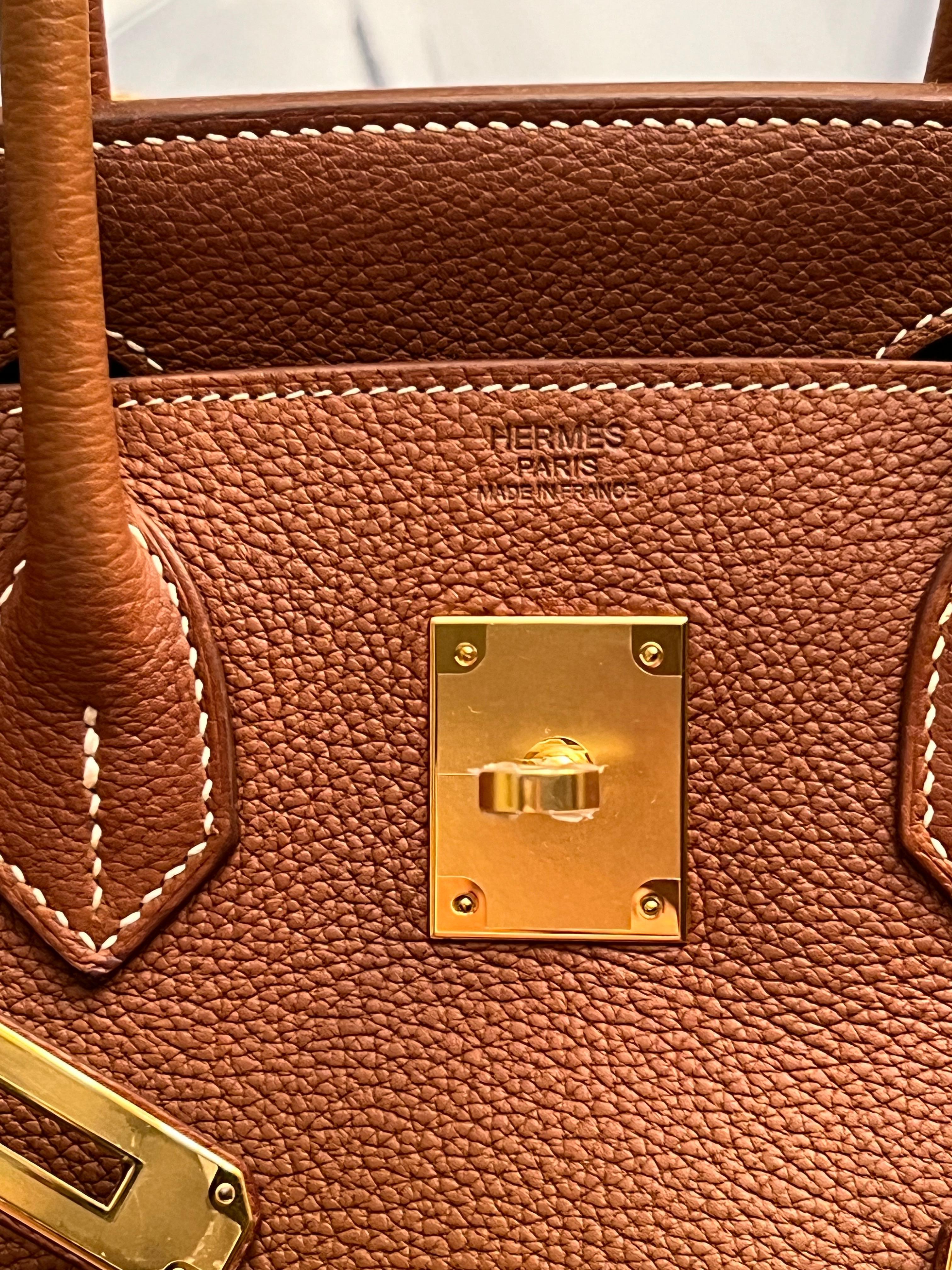 Hermes Birkin 30 Tasche Barenia Faubourg Gold Hardware Tasche (Braun) im Angebot