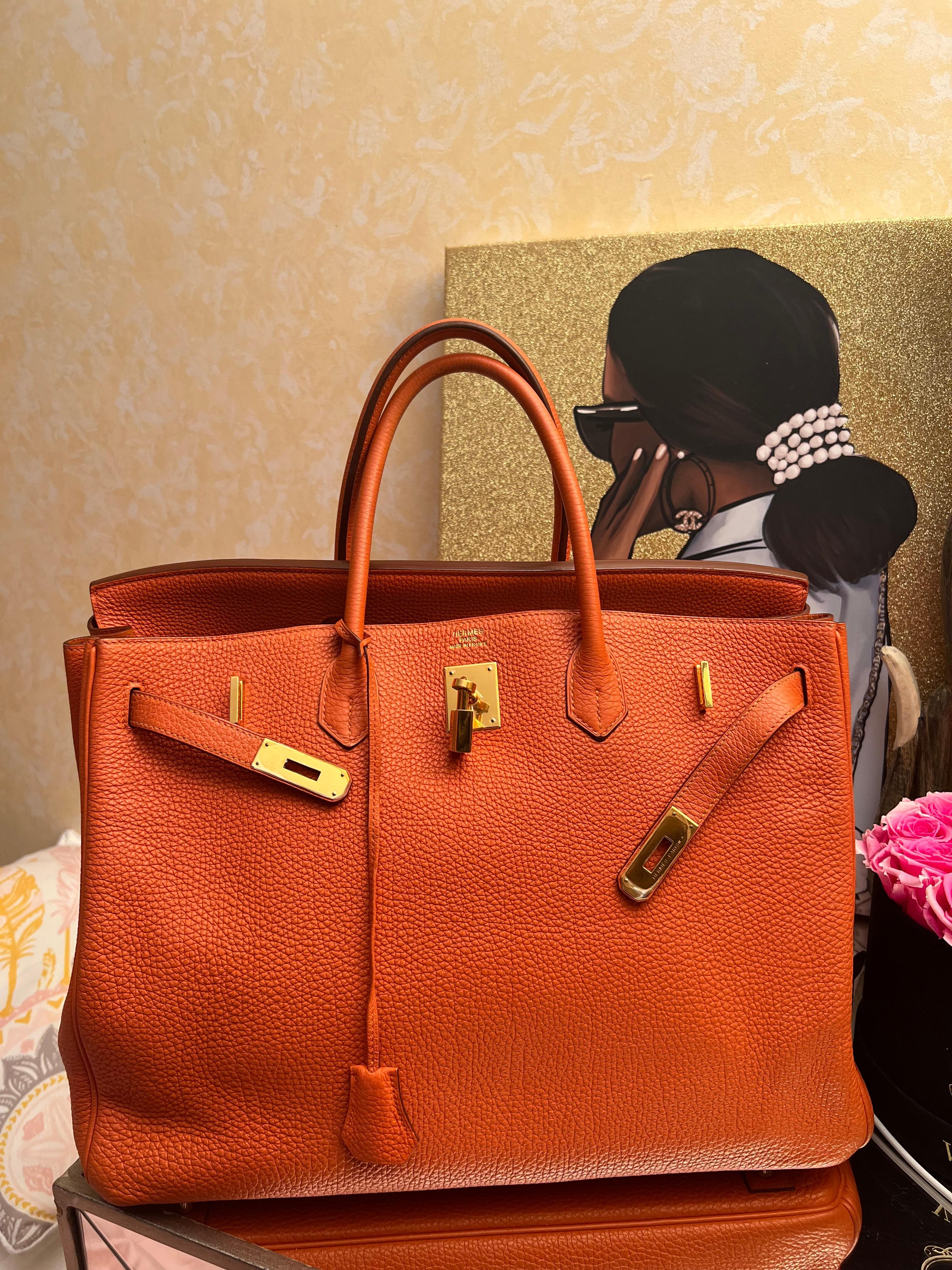 Rosso Borsa Hermes Birkin 40 Togo in pelle arancione GHW in vendita