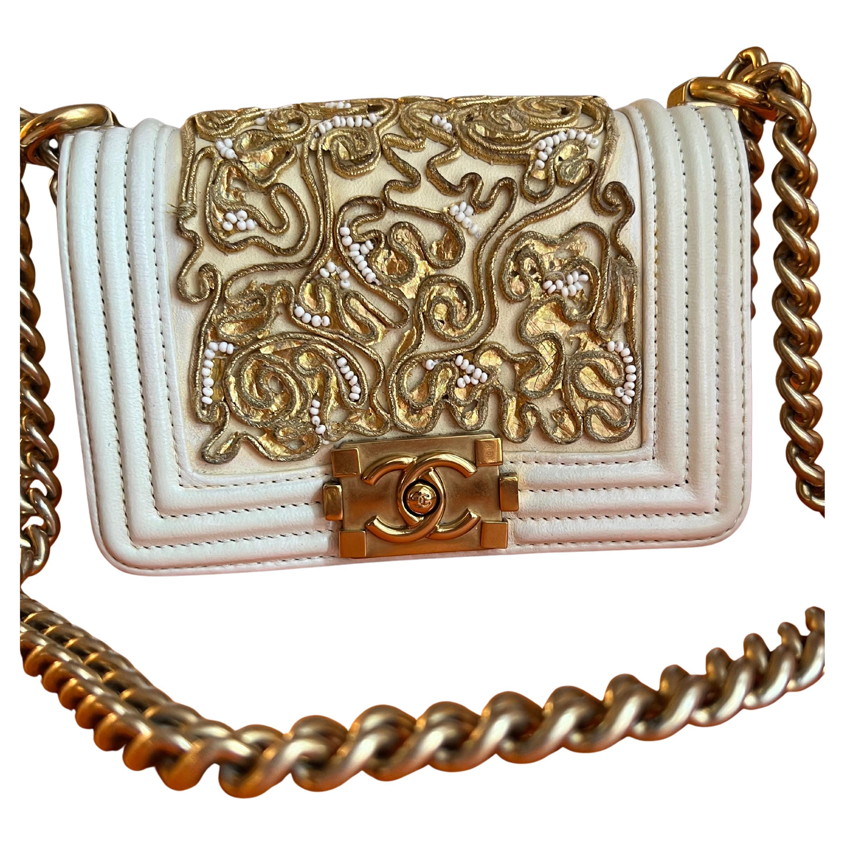 Chanel Mini Boy Versailles Gold And Ivory Embroidered Bag