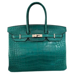 Hermes Birkin 35 Matte Alligator Malachite Bag