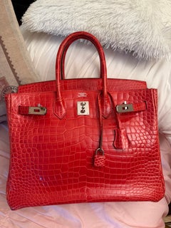 Hermès Birkin 35 Bougainvillea – Tasche aus glänzendem Porosus-Krokodilleder