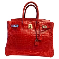 Hermès Birkin 35 Bougainvillea – Tasche aus glänzendem Porosus-Krokodilleder