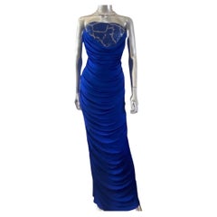 Roberto Cavalli Mary J Blidge Robe drapée bleu roi perlée taille 6