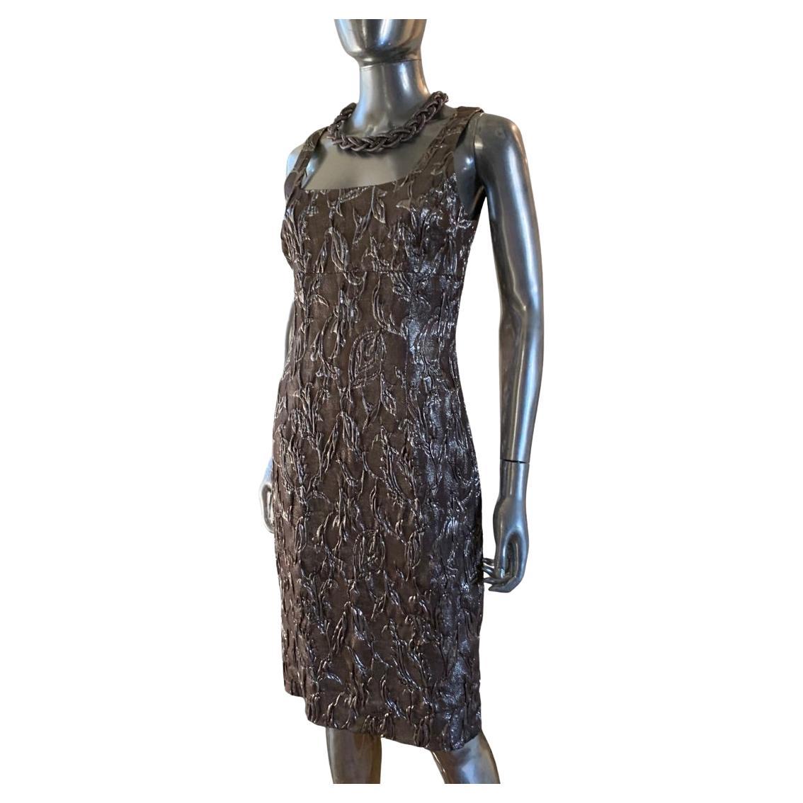 Michael Kors Collection Italy Floral Embossed Metallic Sleeveless Dress Size 6 For Sale