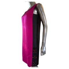 Lanvin Paris 2013 Shocking Pink & Black Beaded Modern Chemise Dress NWT Size 4-6