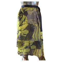 Valentino Italy Signature Chartreuse Floral Silk Print Tiered Skirt Size 12