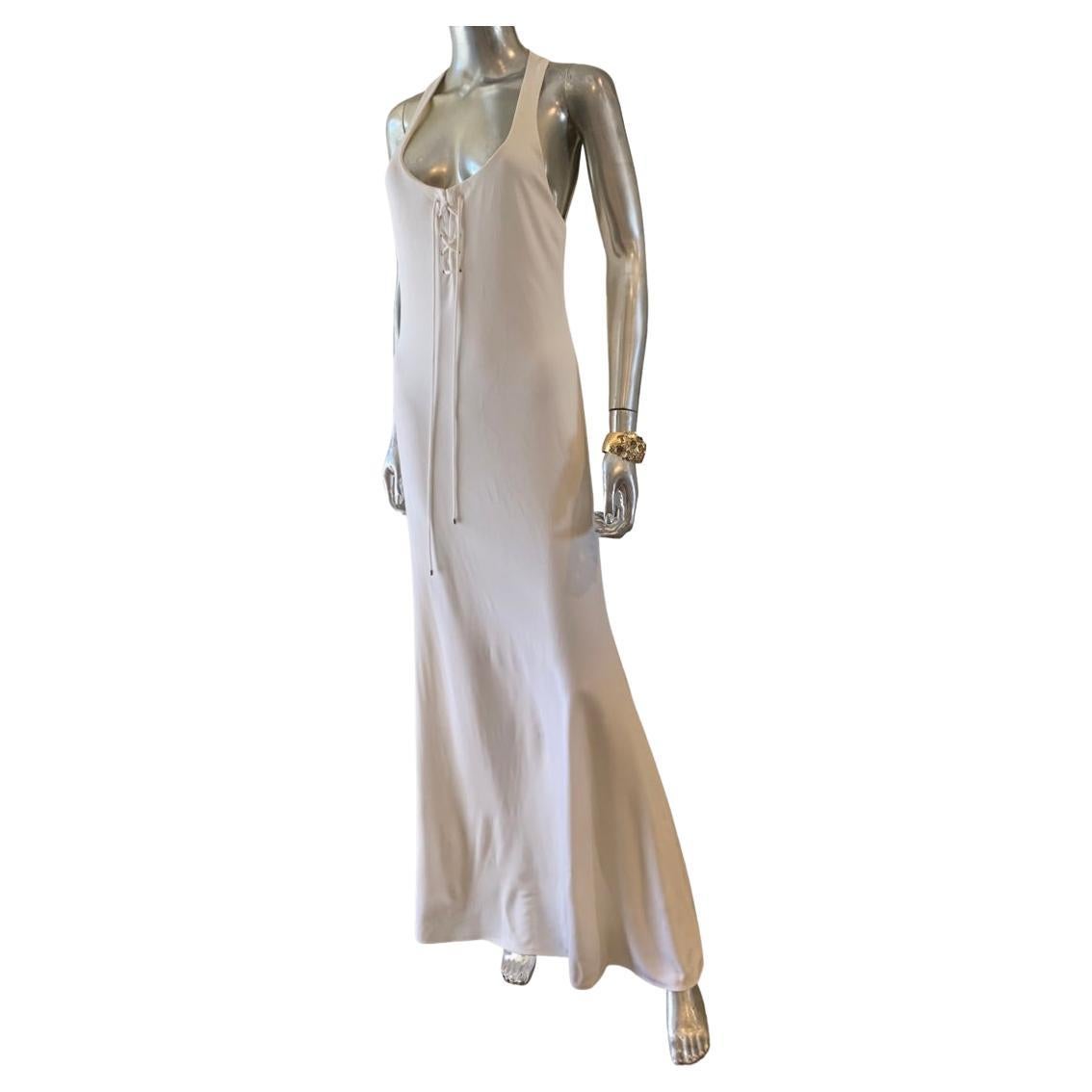 Ralph Lauren Collection White Matte Jersey Long Dress With Racer Back Size 8 For Sale