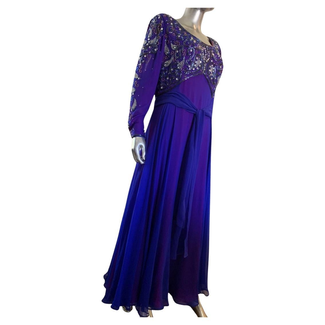 D’Crenza Beverly Hills Vintage Custom Royal Blue Silk Evening Gown Plus Size