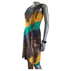 Oscar de la Renta Sleeveless Modern Abstract Art Sheath Dress Italy Size 2
