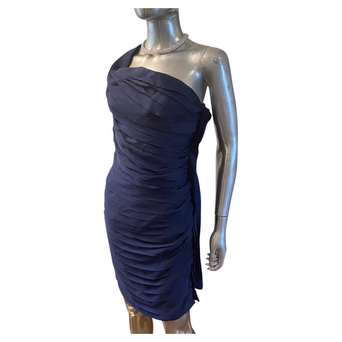 Lanvin Paris 2008 Laufsteg Kollektion Vintage Drapiertes Grosgrain Marineblaues Kleid Größe 4 im Angebot