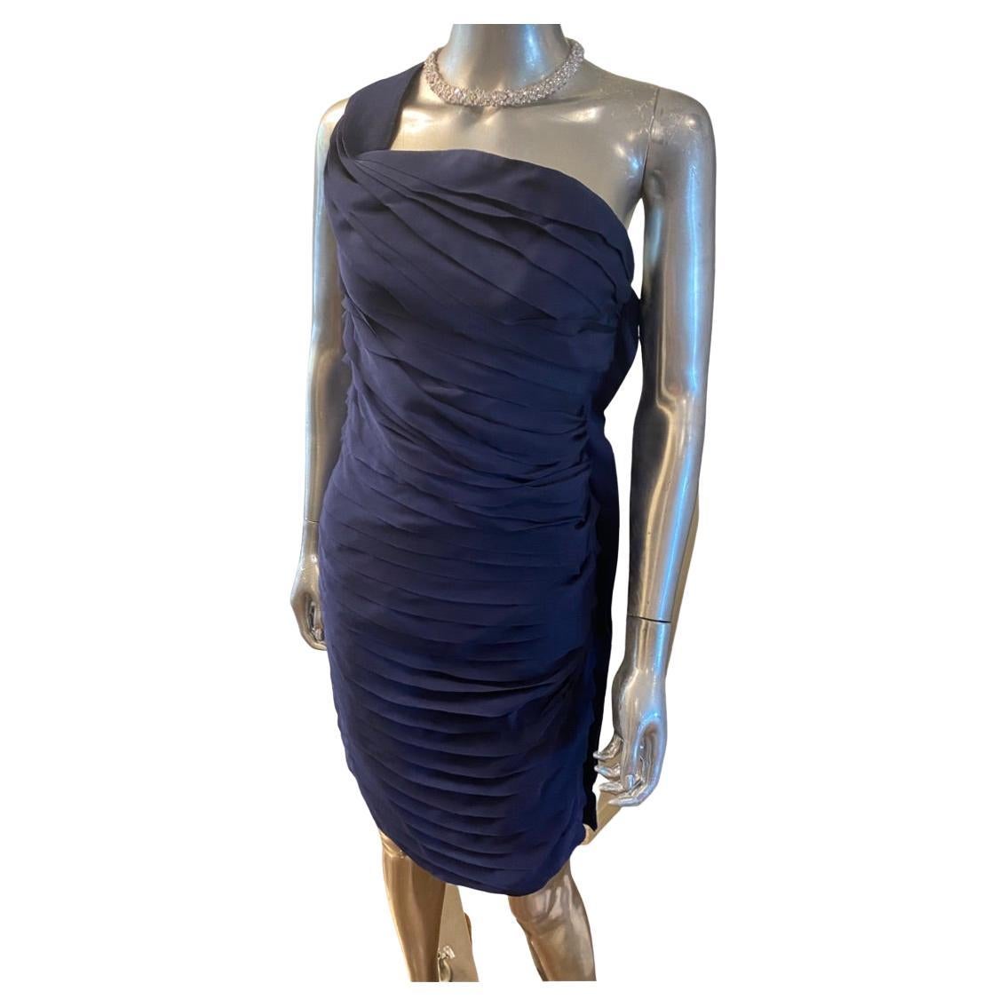 Lanvin Paris 2008 Runway Collection Vintage Draped Grosgrain Navy Dress Taille 4