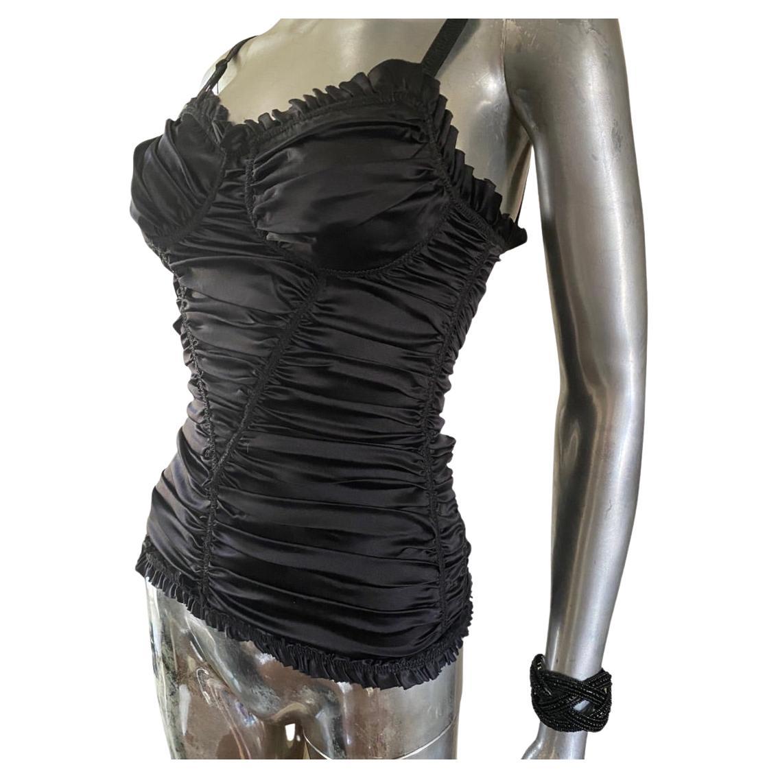 D&G Dolce & Gabbana Blusa Bustier de seda negra con pliegues "Look lencero" Talla 4
