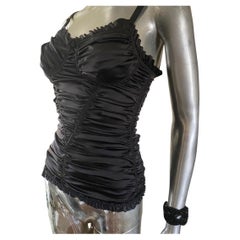 D&G Dolce & Gabbana Blusa Bustier de seda negra con pliegues "Look lencero" Talla 4