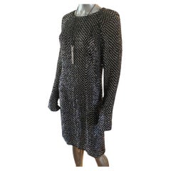 KaufmanFranco Robe en soie avec perles en cuir, cristal et jais noir Taille 8