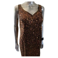 Yearick Hand Perlen Bronze und Schwarz Bugle Perlen & Pailletten Tank Kleid Rare Größe 18