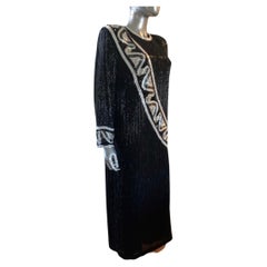 Steven Yearick Bugle Beaded Black and White Chic Dress Custom Made Size 18