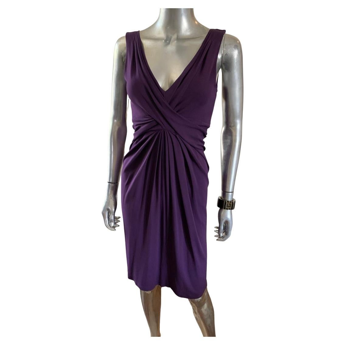 Michael Kors Collection, Italy Purple Jersey Halter Draped Dress Size 4 For Sale