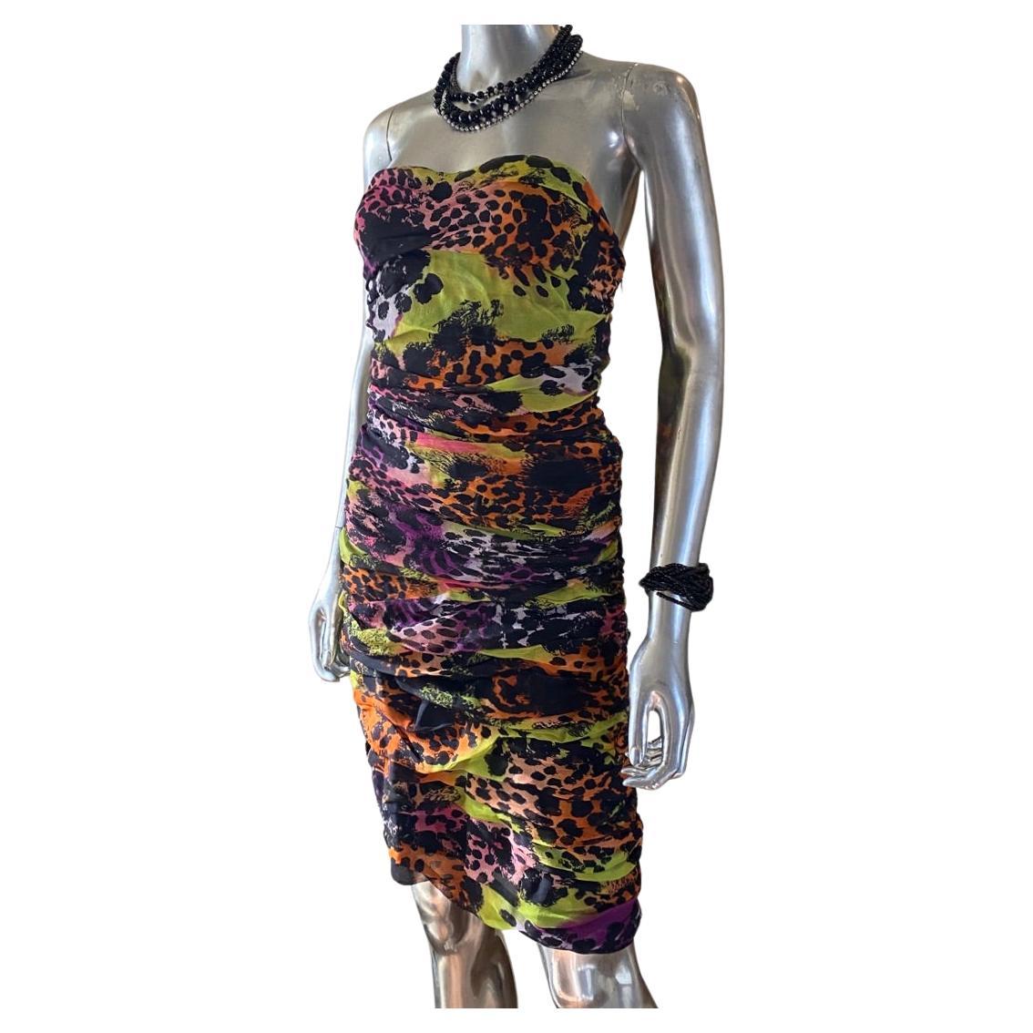 Diane Von Furstenberg African Sugar Print Drape Chiffon Bustier Dress NWT Size 8 For Sale