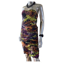 Used Diane Von Furstenberg African Sugar Print Drape Chiffon Bustier Dress NWT Size 8