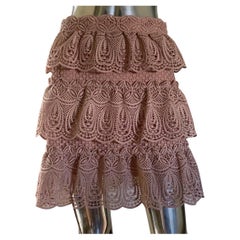 Retro Self-Portrait Tiered Ruffle Blush Coral Guipure Lace Skirt Size 6