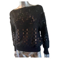 Lanvin Paris 2015 Collection Black Lace & Knit Pullover Blouse, Italy Size 4